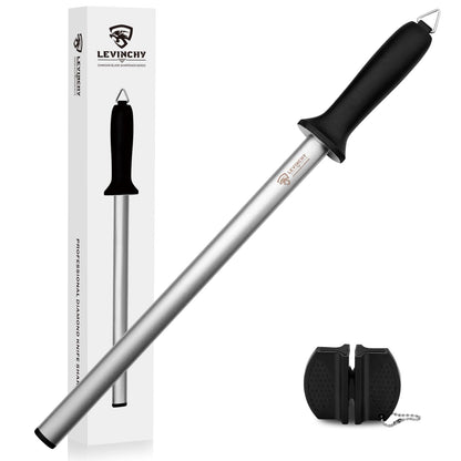 LEVINCHY Diamond Knife Sharpening Steel - 12 inch Professional Diamond Coated Honing Steel, Premium Knife Sharpener Rod for All Knives, Lightweight & Durable