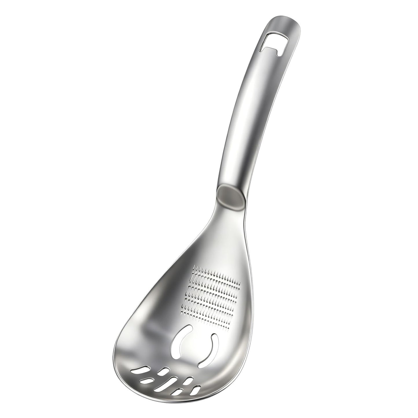 SQKM 5 in 1 Spoon Solid, Meat and Potatoes Smasher, Egg Yolk Separator, Potato Masher, Bottle Opener, 18/8 304 Stainless Steel, Heat Resistant for Mixing Stirring, Kitchen & Camping