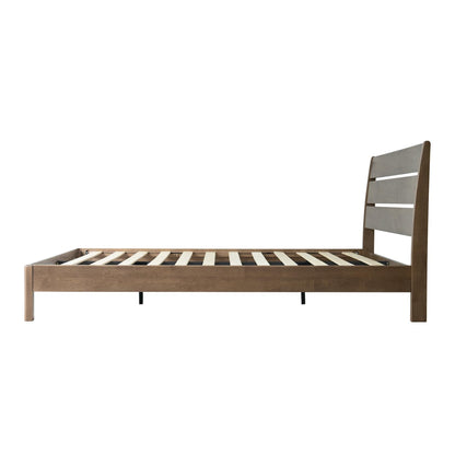 Full Size Solid Wood Platform Bed Frame, Headboard & Footboard, 12 Heavy-Duty Slatted Design, Center Metal Legs, Easy Assembly, No Box Spring Needed, Anti-Noise & Slip-Free, Barnwood Finish QIF-30