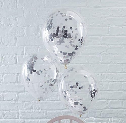Silver Confetti Balloons 12" Lalex Blue SET 40 - Free Ribbon + Blow Helper for Toddler Boy Party