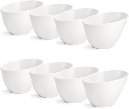 Fasmov 8 Pack Angled Melamine Serving Bowls, Large Party Snack Bowls, Salad Bowls for Weddings, Buffet, White
