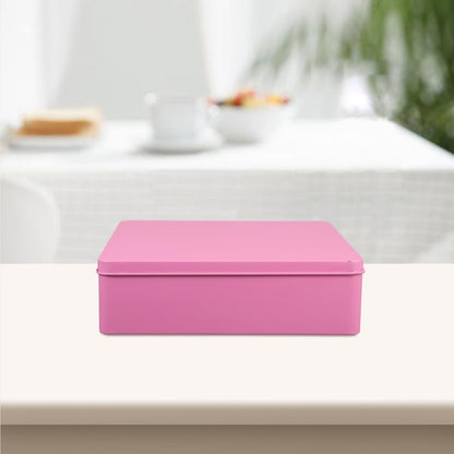 Cabilock Large Square Tinplate Storage Box with Lid for Cookies Snacks and Metal Container for Kitchen Organization and Home Storage 7.87X7.87X2.2 Inches
