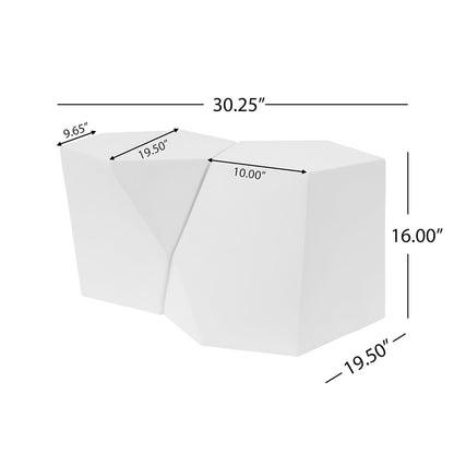 Christopher Knight Home Skyles Coffee Table Set of 2, Geometric Lightweight Concrete Patio End Table, Contemporary Home Decor, Flexible Indoor Outdoor Coffee Tables, No Assembly Required, White