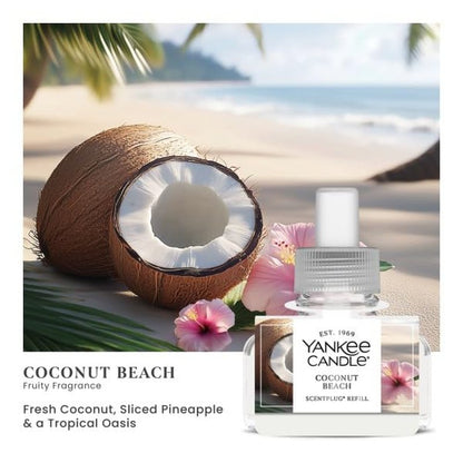Yankee Candle ScentPlug Refill for Plug in Air Fresheners, Scented Oil Refills, Long Lasting Home Fragrance, Coconut Beach (Pack of 4)
