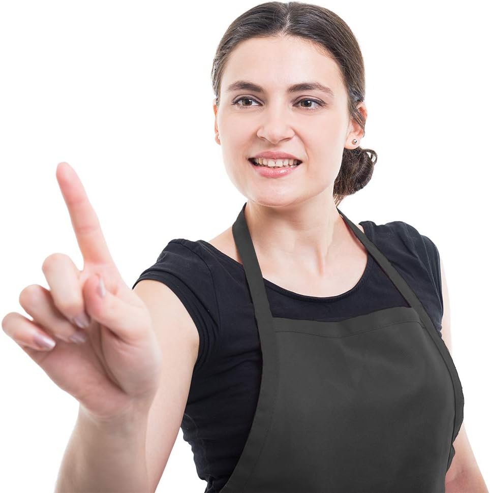 16PCS 2 Pockets(16, Total of Black Bib Aprons Bulk for Women Men-Adult Waitress Chef Cooking Kitchen Aprons with Black)