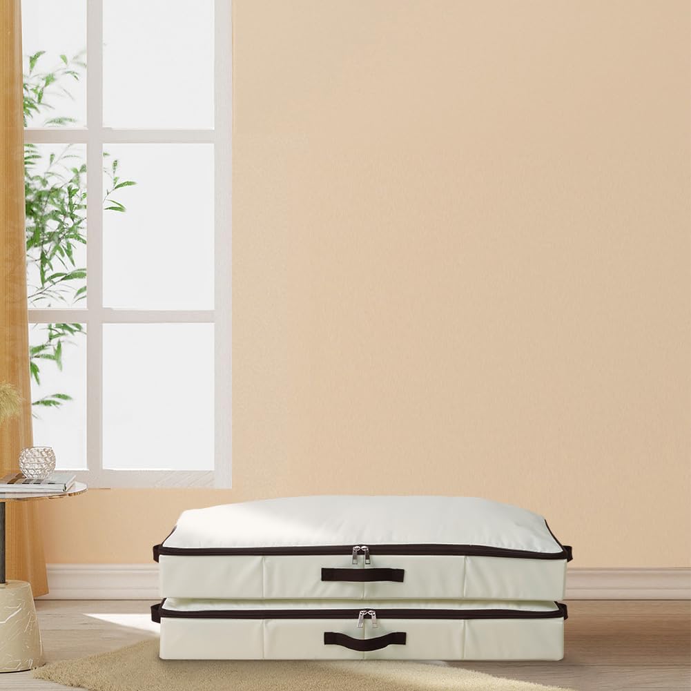 2-Pack 4 AMJ Height Under-Bed Storage Baskets | Foldable Fabric Drawers for Clothes, Shoes, and Bedding, Beige
