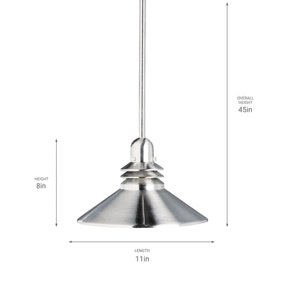 Kichler Grenoble Mini Pendant Light Fixture, Contemporary Kitchen Island Hanging Light with Brushed Nickel Cone Shade, 1-Light 150W Max for Kitchen Island or Dining Room (11" x 8"), 2714NI