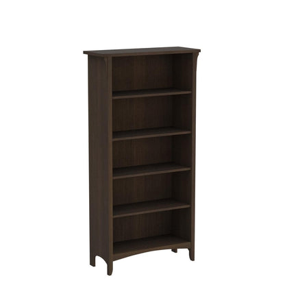 Bush Home Salinas Tall 5 Shelf Bookcase - Set of 2 in Ash Brown, Vertical Office Storage, Bookshelves for Home Workspace, Multi-Purpose Shelving Units