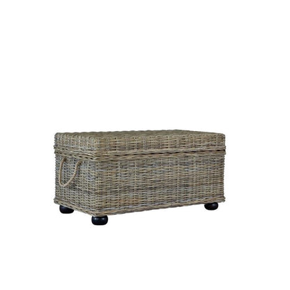 Bowery Hill Wicker & Rattan Storage Trunk, Handmade Solid Mahogany Wood Frame, Tan Finish, 42 in Wide, Lift-Top Spacious Compartment, Farmhouse Style Coffee Table or Storage for Living Room or Bedroom