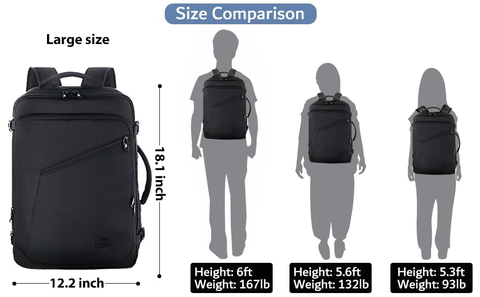 MATEIN Mens Travel Backpack, 27L Lightweight Carry on Backpack for Women, Expandable Business Backpacks, Waterproof Hiking Daypack for Outdoor Sports Rucksack Casual Daypack, Travel Essential, Black