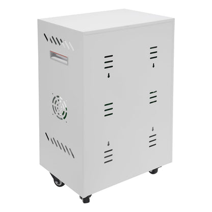 30 Device Charging Station, Mobile Charging Cart for Phones with Tempered Glass Door Rolling Phone Charging Cabinet with Cable Management Slot for Classroom Office (White)