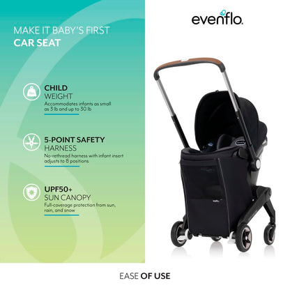 Evenflo Shyft DualRide Preemie and Infant Car Seat Stroller Combo 3-30lbs with Carryall Storage (Sylva Pink)