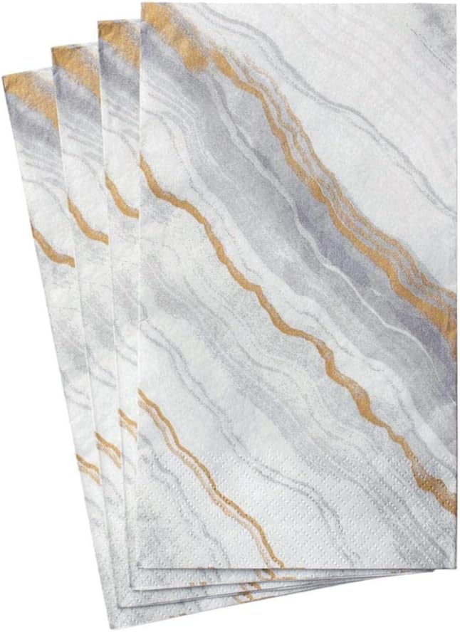 15 Package Caspari Marble Paper Guest Towel Napkins in Grey, Per