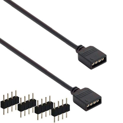 RGBZONE 2 Pack Black 4 Pins LED Splitter Cable Strip Connector 2 Way Splitter Y Splitter for 1 to 2 RGB 5050 3528 LED Light Strips with 6 x Male 4 Pin Plugs (11.8")