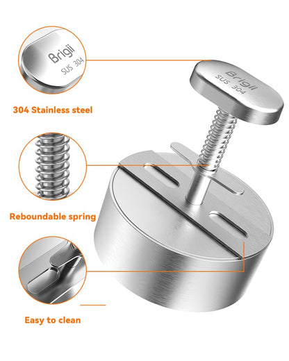Brigii 304 Stainless Steel Burger Press - 4.5" Hamburger Patty Maker, Heavy Duty Stainless Steel Burger Press for Ground Beef, Burgers (Dishwasher Safe)