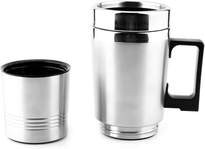 Car Heating Cup, 350ml + 150ml Stainless Steel Portable Hot Water Cup, Electric Quick Heating Bottle