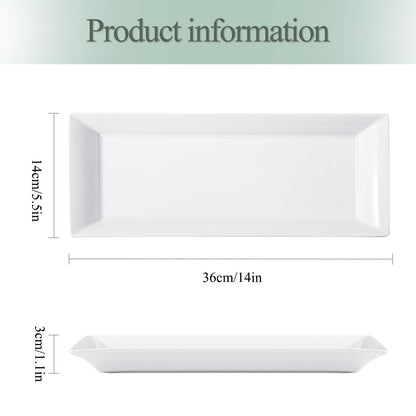 Feenmai 14" Rectangular Platters Set of 4, White Ceramic Platters, Large Serving Plates for Party, Entertaining, Wedding, Rectangle Serving Dishes for Steak, Sushi, Appetizer, Oven Dishwasher Safe