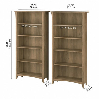 Bush Home Salinas Tall 5 Shelf Bookcase - Set of 2 in Reclaimed Pine, Vertical Office Storage, Bookshelves for Home Workspace, Multi-Purpose Shelving Units