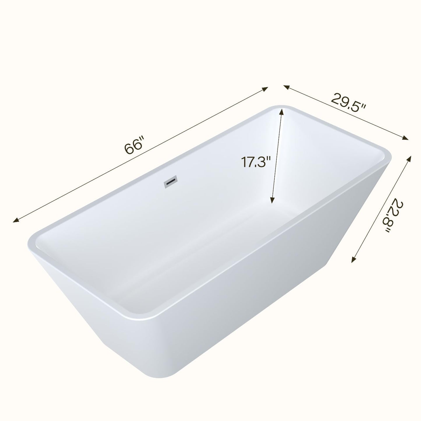 GarveeHome 66'' Acrylic Freestanding Bathtub, Deep Soaking Tub with Non-Slip Base, cUPC Certified Free Standing Tub, Chrome Drain Bath Tub, Modern Tub for Bathrooms, White