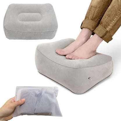 1 Inflatable Travel Foot Rest Pillow, Head Pad, Soft Flocking Pillow, Flights Relax Cushion Ottomans Leg Up with Air