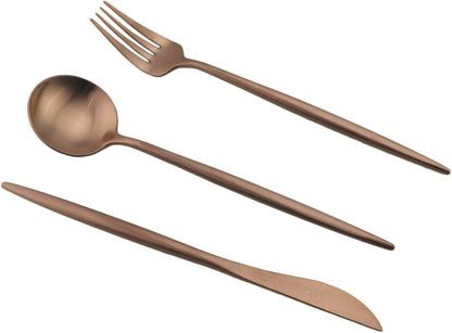 Eco-friendly Matte Finish Flatware Set, 7 Pieces Cutlery Set Knife Fork Spoon 18/10 Stainless Steel Rose Gold for