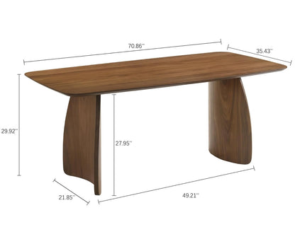 ROCITY 70 Inch Large Dining Table for 6-8 People, Solid Wood Kitchen Table with Curved Wooden Legs, Mid Century Modern Rectangular Long Dinner Table for Dining Room, Walnut