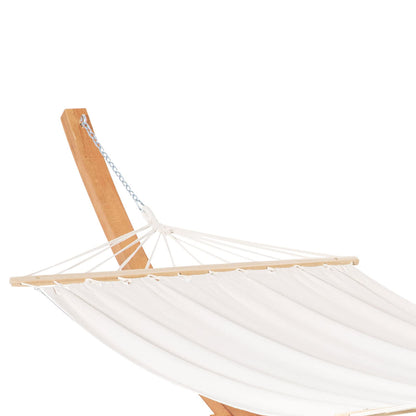 Outdoor Hammock with Stand, Extra Large 12.8' Heavy Duty Wooden Frame, Boho Style Nap Bed, Natural Cotton, 330 lbs Capacity, White