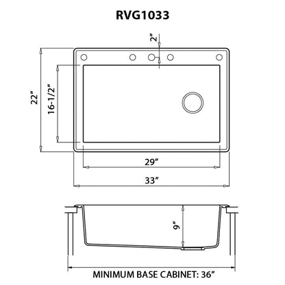 Ruvati Midnight Black Granite Composite 33 in. x 22 in. Single Bowl Drop-in Topmount Kitchen Sink RVG1033BK