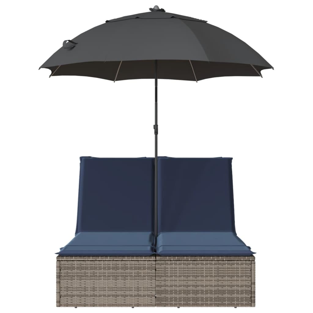 Molumvel Double Sun Lounger with Cushions and Canopy, Adjustable Patio Daybed, Weather-Resistant Poly Rattan Garden Lounge Bed for Backyard Poolside, Gray