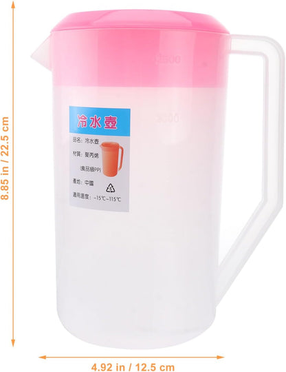 Large Plastic Pitcher with Lid - 2400ml Juice Pot Kettle with Scale, Spill Proof Cold Water Jug for Drinks
