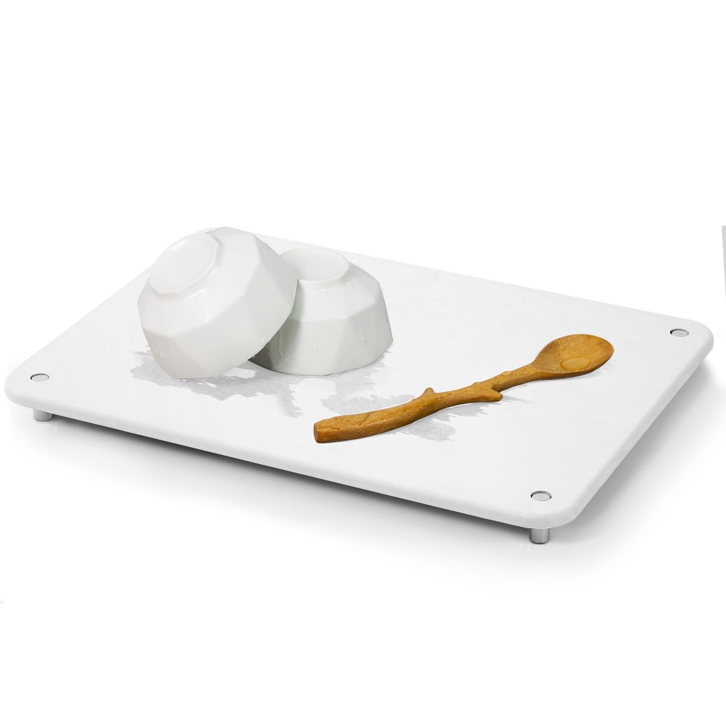 Plentio Stone Drying Mat for Kitchen Counter with Non-Slip Stainless Steel Feet, Quick Drying Diatomaceous Dish Racks for Dishes, Bottles and more, 15.7"(L)×11.8"(W), Cream White
