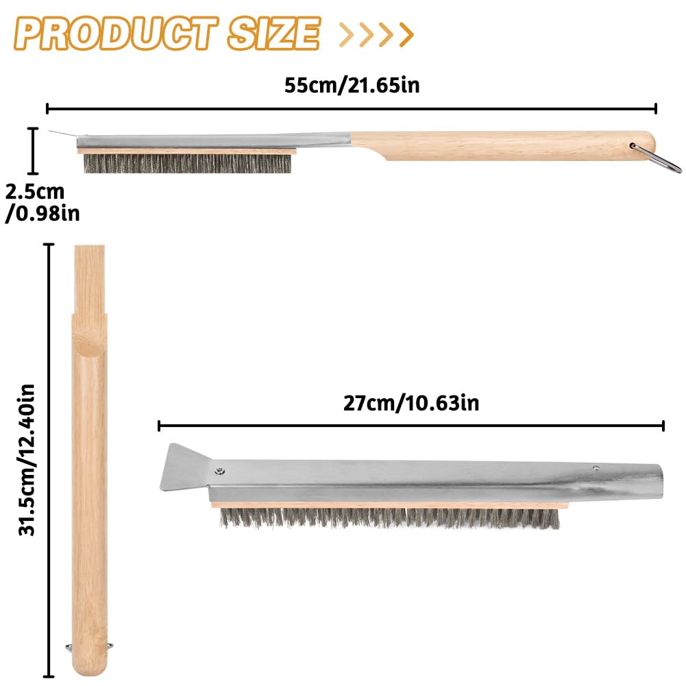 Aolso Pizza Oven Brush, 21" Brush and Stainless Steel Scraper for Pizza Stone, BBQ Grill Cleaning Brush Non Scratch Heat Proof Stainless Steel Bristles with Screwdriver for Pizza Oven Accessories