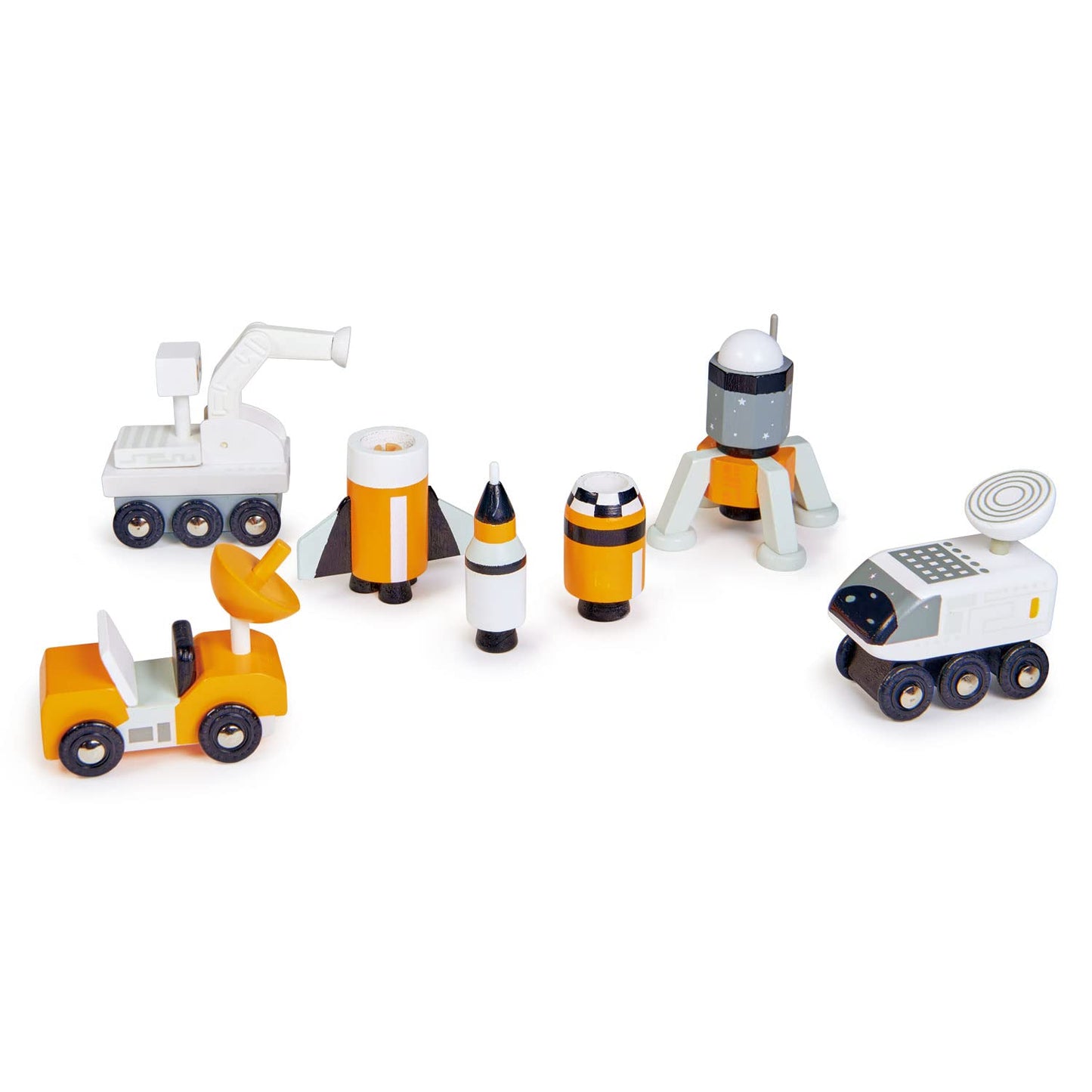 Tender Leaf Toys - Space Voyager Set - 7 Piece Solid Wood Space Vehicle Set with Moving Parts - Boost Imagination and Learn Through Play, Gender-Neutral for Pre-School Boys and Girls - Age 3 +