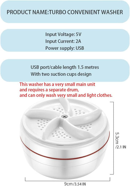 Portable Mini Turbo Washer, Compact Washing Machine for Underwear, Baby Clothes, Travel, Apartments
