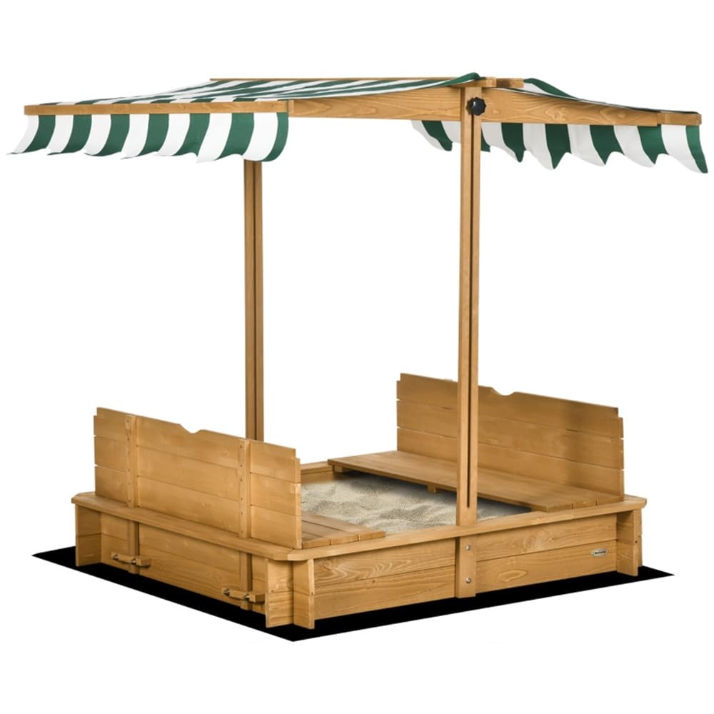 CARLIÉ Kids Wooden Sandbox with Cover for Backyard Garden,Sand Box with Adjustable Canopy,Kids Outdoor Play Equipment Sand Protection Bottom Liner