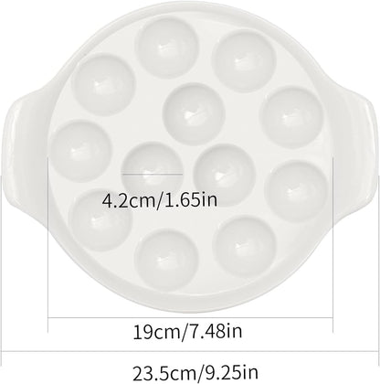 Bamboo's Grocery LoKii 2 Pack Ceramic Escargot Dish, 12 Holes with Handles, White, 9.25 Inches, Snail Dish Diet Plates