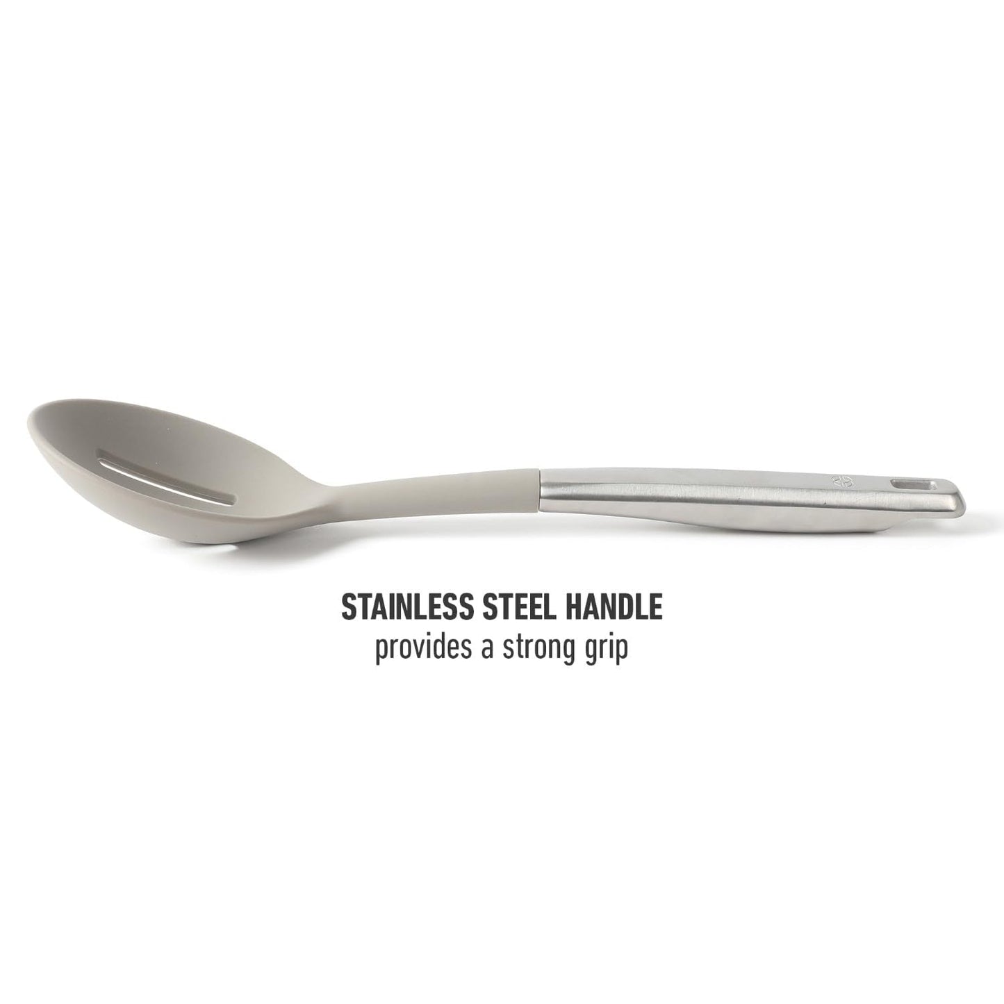 Calphalon Prime Stainless Steel Slotted Kitchen Spoon/Skimmer W/Taupe Silicone Head