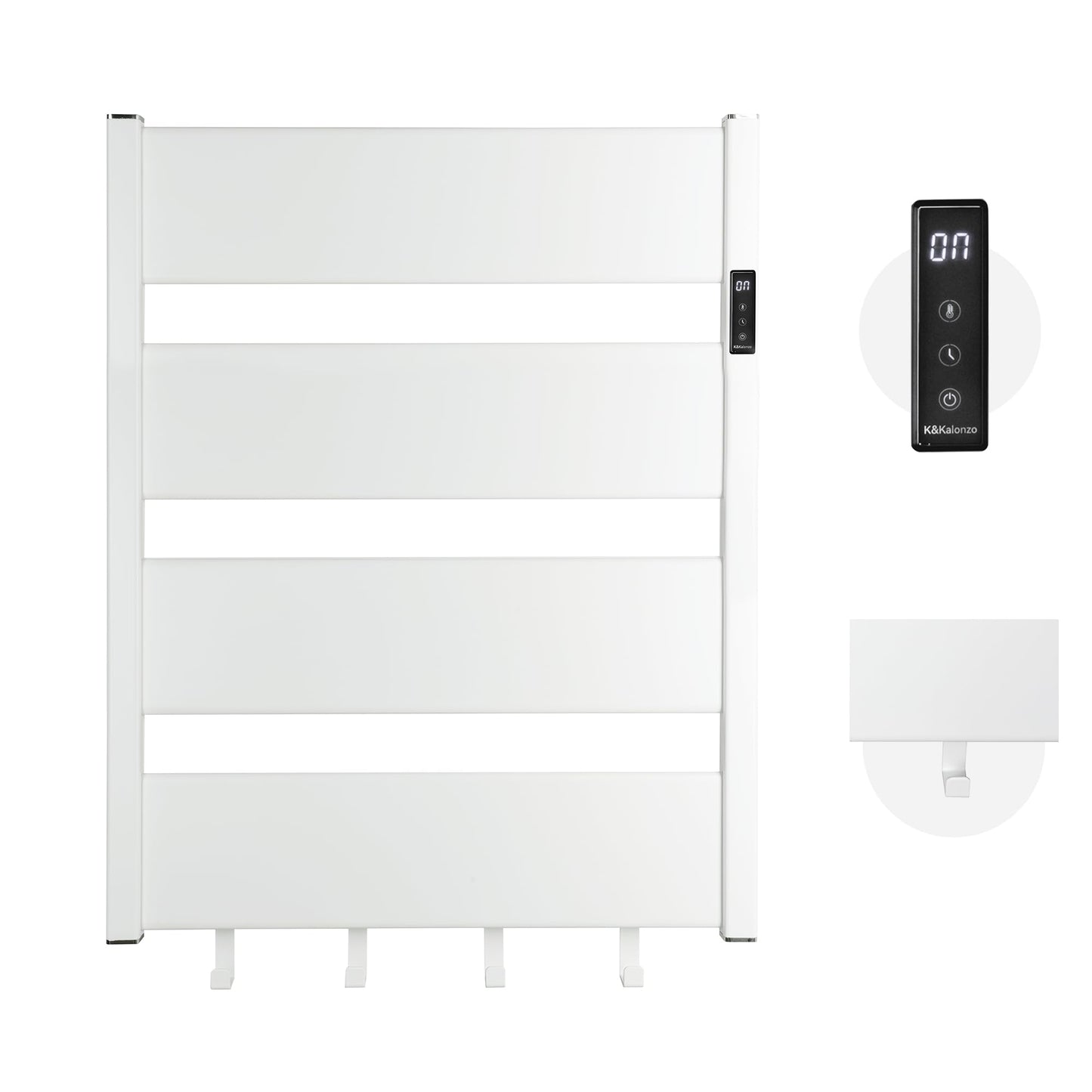 K&KALONZO Towel Warmer for Bathroom, Wall-Mounted Heated Towel Rack with Built-in Timer, Waterproof Alumnimum Electric Towel Heater, Support Plug-in and Hardwired, White, H4-W