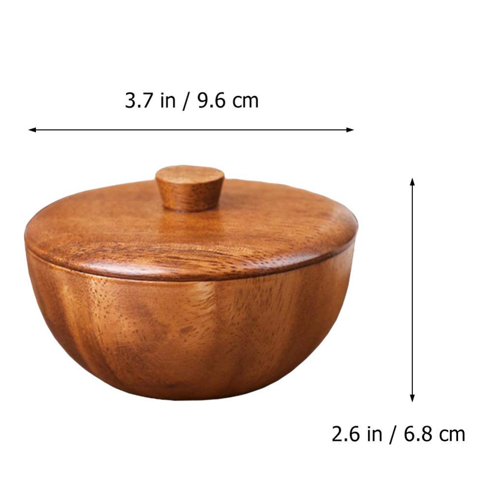 Hemoton Wooden Rice Bowl with Lid 3.14 Inch Acacia Wood Seasoning Bowl Food Container for Kids and Adults Safe Practical Kitchen Dining