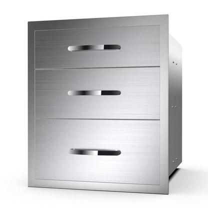 KODOM 20''W x 27''H x 23''D Outdoor Kitchen Triple Access Drawers Stainless Steel, Flush Mount BBQ with Handles BBQ Island for Outdoor Kitchens or Patio Grill Station