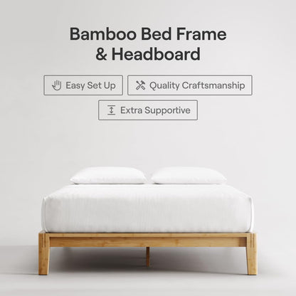 Nectar Bamboo Platform Bed Frame - King - Natural - Floating Center Support Legs - 12” Height - Easy Tool Free Set Up - Contemporary and Durable - Sturdy Wooden Support Slats - Holds Up to 800 Pounds