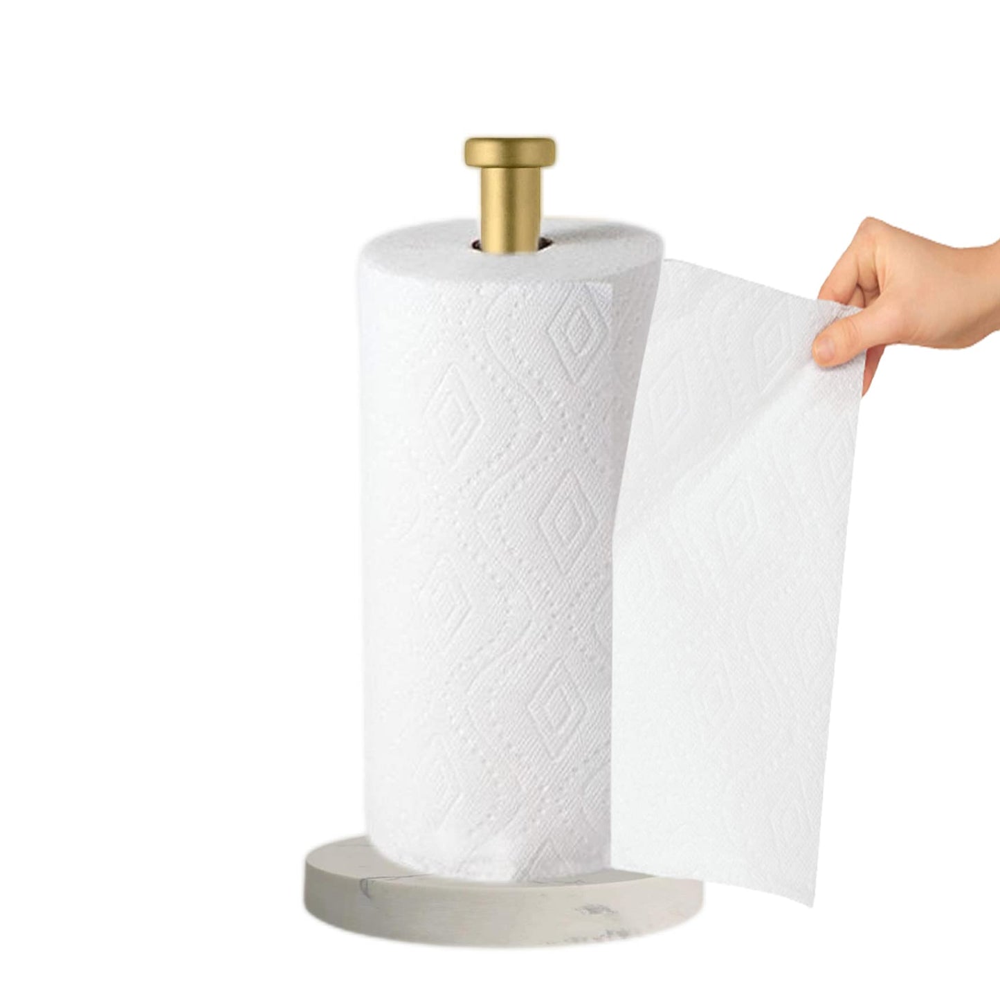 Paper Towel Holder Countertop, Standing Paper Towel Roll Holder for Kitchen Bathroom, with Weighted Marble Base for One-Handed Operation (Gold), Gold Paper Towel Holder, Marble