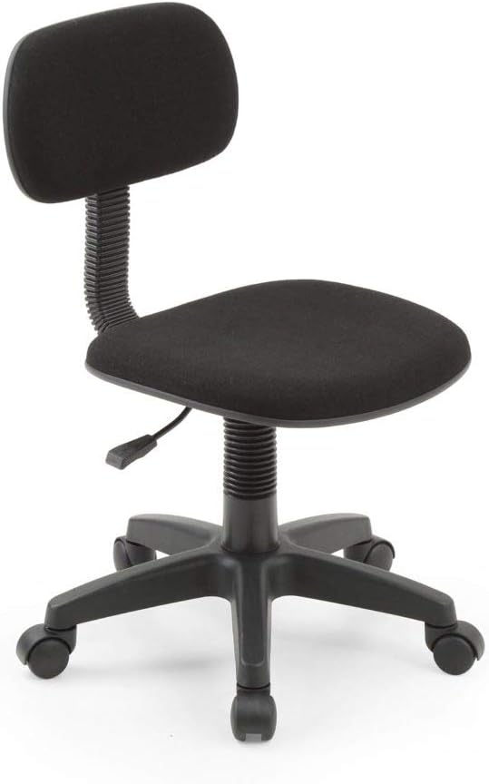 Hodedah Adjustable Height Armless Task Chair, Low-Back Swiveling with Padded Back and Seat in Black