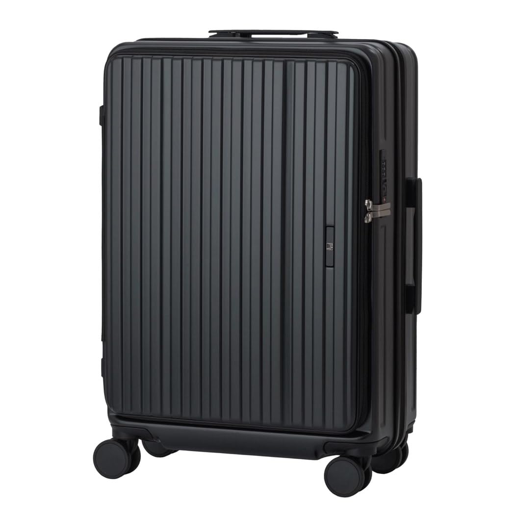 LEGEND WALKER 26" Large Checked Luggage, Front Opening Expandable Hardshell Suitcase with Spinner Wheels, TSA Lock, USB Port & Cup Holder, Black, 5524-67