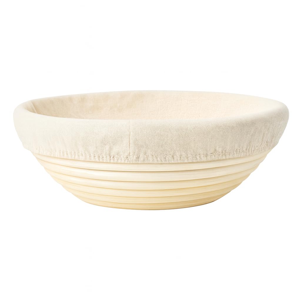 Saint Germain Bakery Premium Round Bread Banneton Basket with Liner - Perfect Brotform Proofing Basket for Making Beautiful Bread (9 inch)