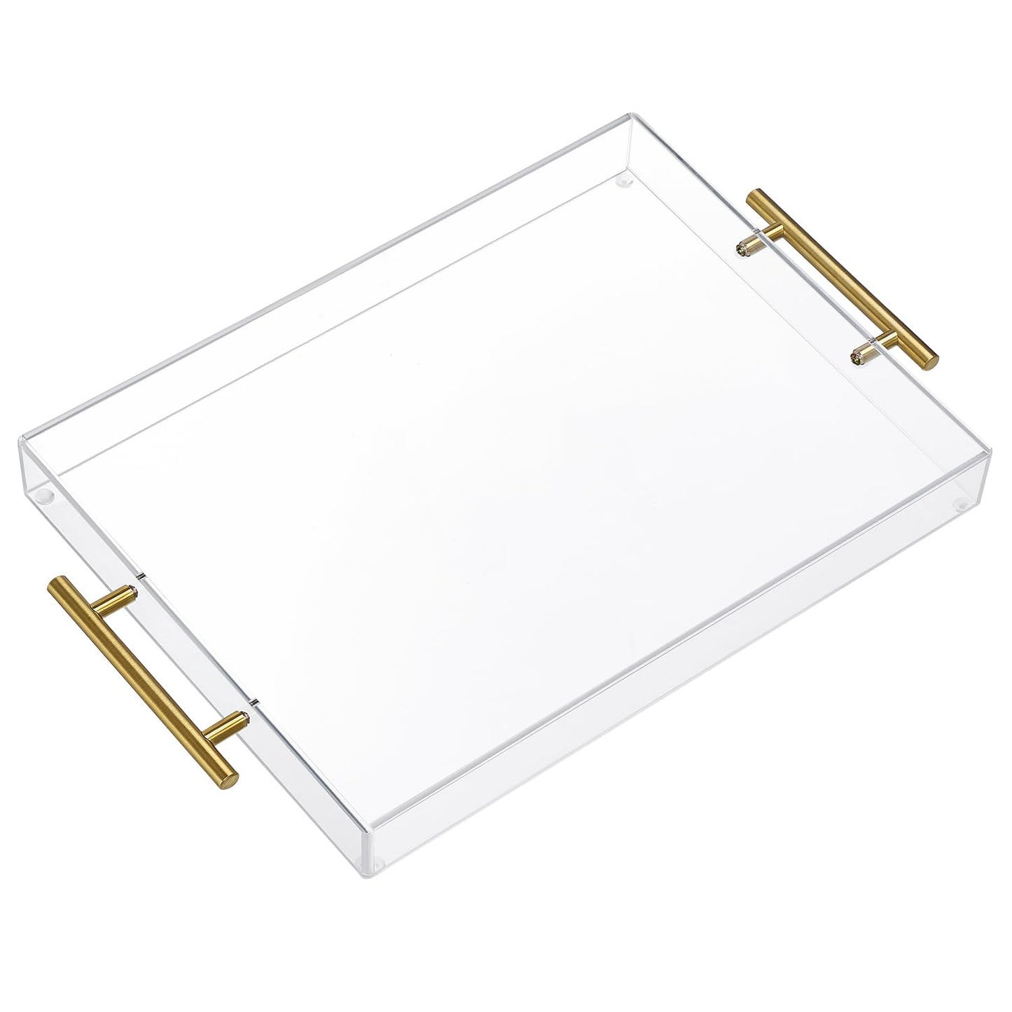 12"x16" Clear Acrylic Serving Tray with Golden Handles, Sturdy Huge Capacity Acrylic Tray for Coffee, Juice, Kitchen and Desk Organizer, Storage Tray (12"x16")