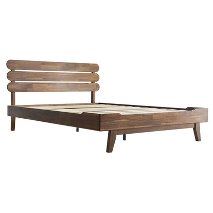Full Size Solid Wood Platform Bed Frame, Headboard & Footboard, 12 Heavy-Duty Slatted Base, Center Metal Legs, Easy Assembly, No Box Spring Needed, Anti-Slip & Noise-Free, Walnut Finish OZF-37