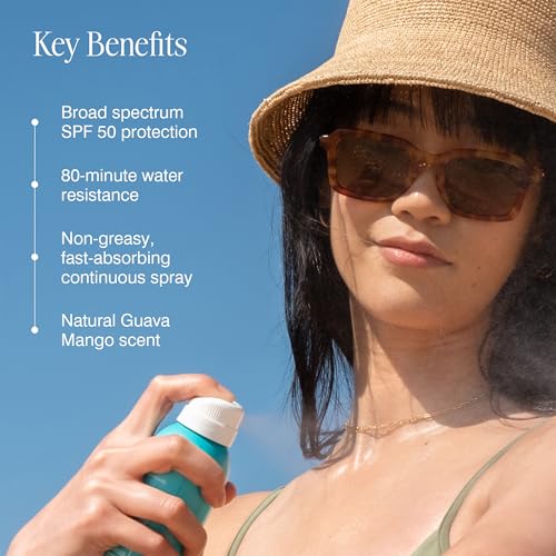 COOLA Organic Sunscreen SPF 50 Sunblock Spray, Dermatologist Tested Skin Care For Daily Protection, Vegan And Gluten Free, Guava Mango, 6 Fl Oz