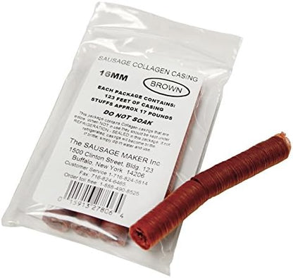 16mm (5/8"), 5 Count The Sausage Maker - Mahogany Collagen Sausage Casings, Unit Half Strands