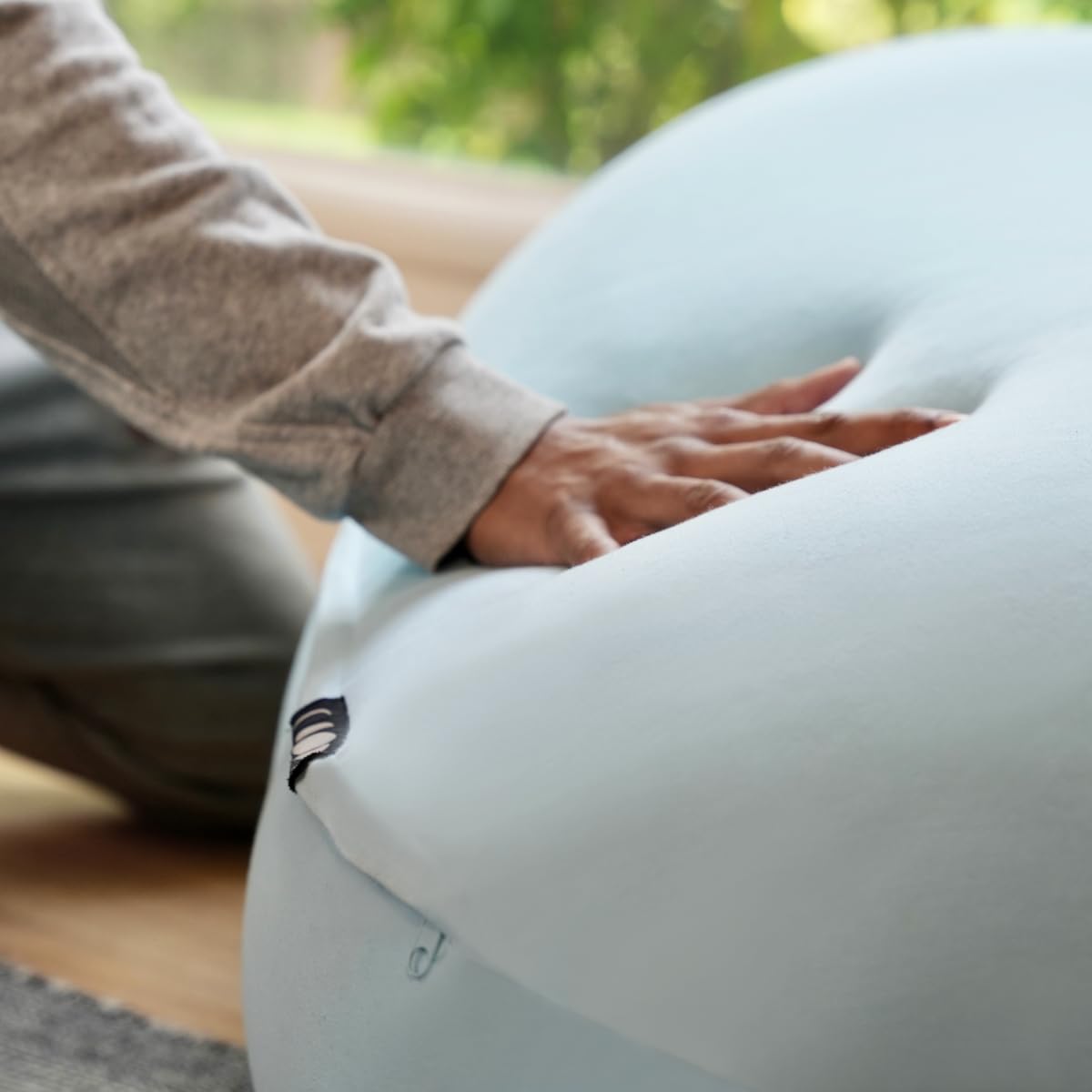 The Moon Pod Bean Bag Chair - Large, Modern Beanbag for Adults, Kids and Teens. Washable Stretch Cover Filled with Thousands of High Density Micro-Beads (Light Blue).